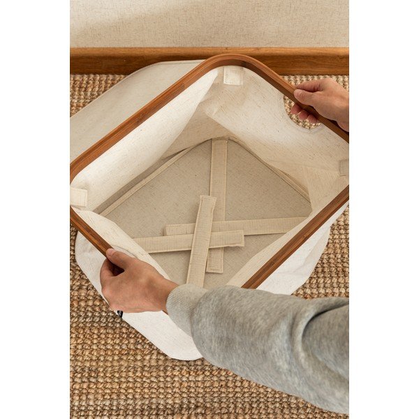 Kreminės spalvos iš tekstilės daiktadėžė su dangčiu 40,5x33x30 cm Bamboo/Linen – Bigso-image-2