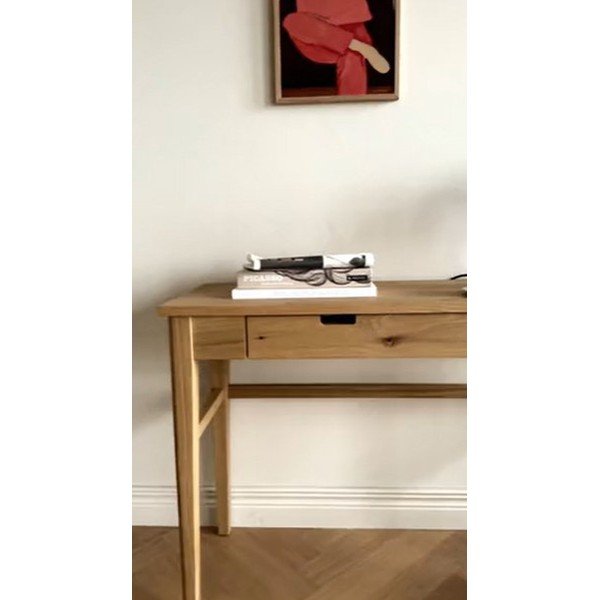 Natūralios spalvos konsolinis staliukas su ąžuolo dekoro stalviršiu 40x110 cm Garrison – Rowico-image-1