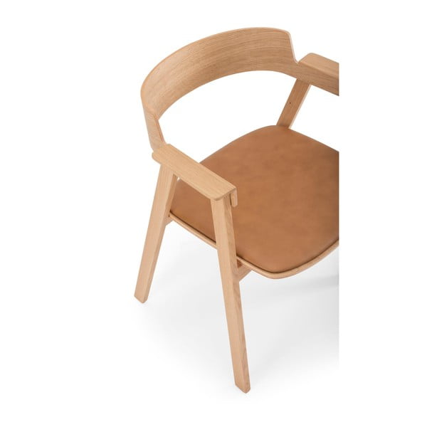 Rudos spalvos/natūralios spalvos iš odos valgomojo kėdė su porankiais Flip – Gazzda-image-2