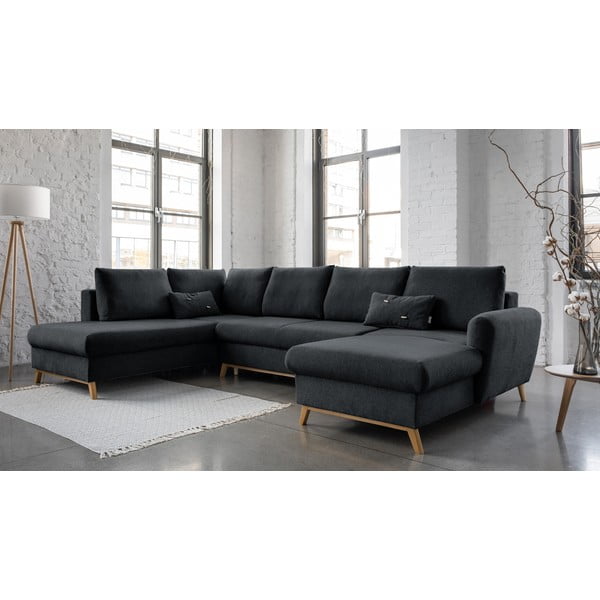 Tamsiai pilkos spalvos sofa-lova U formos Miuform Scandic Lagom, kairysis kampas-image-3