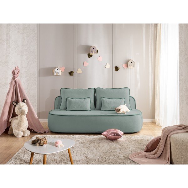 Smaragdinės spalvos/pilkai mėlynos spalvos sulankstoma/su sandėliavimo vieta vaikiška sofa iš velveto 210 cm Saga – Ropez-image-3
