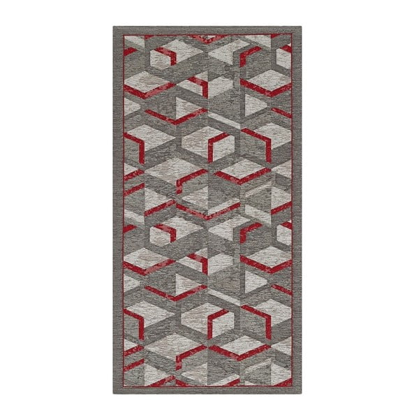 Veliūrinis raudonos ir pilkos spalvos kilimas Floorita Velour Hypnotik, 55 x 115 cm
