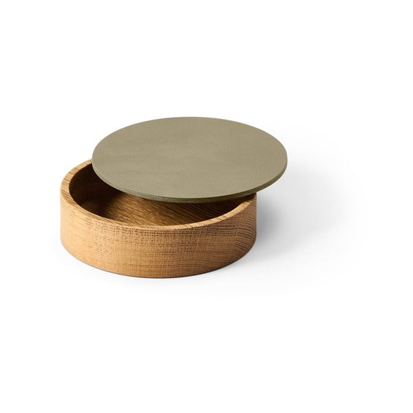 Žalios spalvos/natūralios spalvos iš medžio/iš eko odos daiktadėžė su dangčiu/dekoratyvinė ø 11x3,5 cm Circle Nupo – LIND DNA-image-1