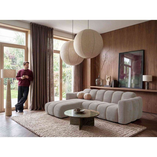 Smėlio spalvos sulankstoma kampinė sofa iš šenilinio audinio (su kairiuoju kampu) Michell – Miuform-image-3