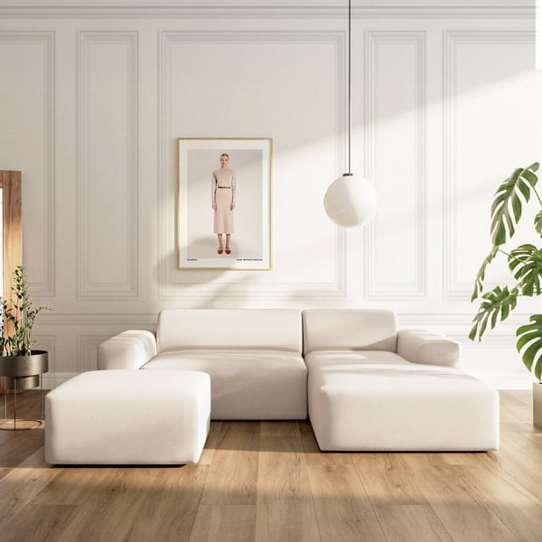 Smėlio spalvos iš velveto sulankstoma/su sandėliavimo vieta kampinė sofa (su dešiniuoju kampu/su gultu) Villet – Rodier-image-1