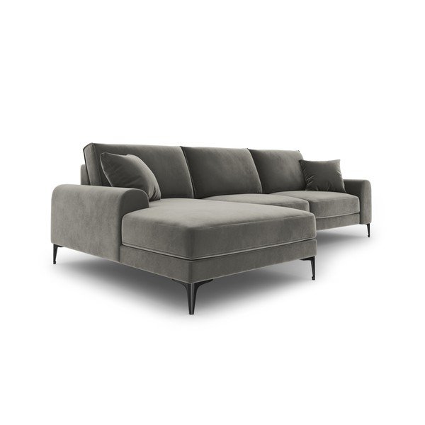 Šviesiai pilka aksominė kampinė sofa Mazzini Sofas Madara, kampas kairėje-image-4