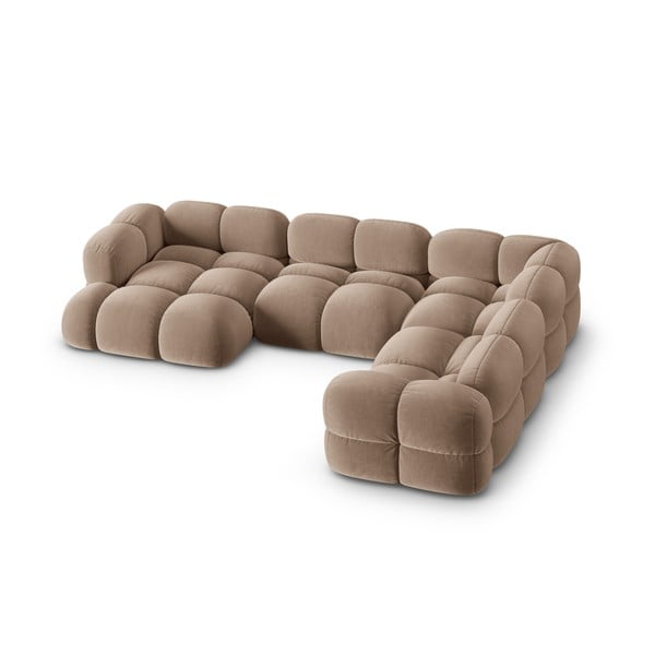 Rudos spalvos iš velveto kampinė sofa (su dešiniuoju kampu/„U“ formos) Loretto – Cosmopolitan Design
