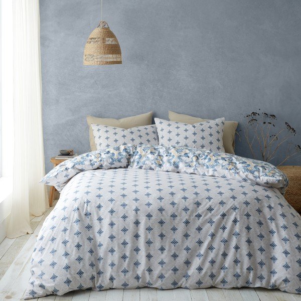 Dvigulė patalynė mėlynos spalvos/kreminės spalvos 200x200 cm Inara Ikat – Pineapple Elephant-image-2
