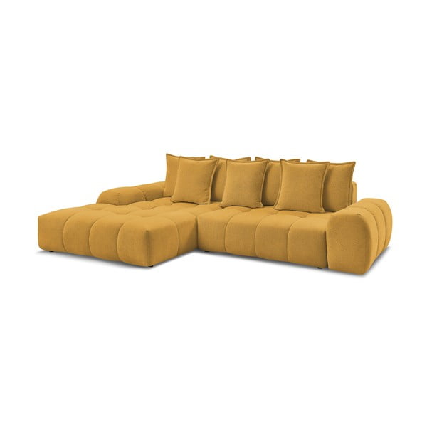 Garstyčių spalvos iš šenilinio audinio sulankstoma/su sandėliavimo vieta kampinė sofa (su kairiuoju kampu/su gultu) Everest – Bobochic Paris-image-3