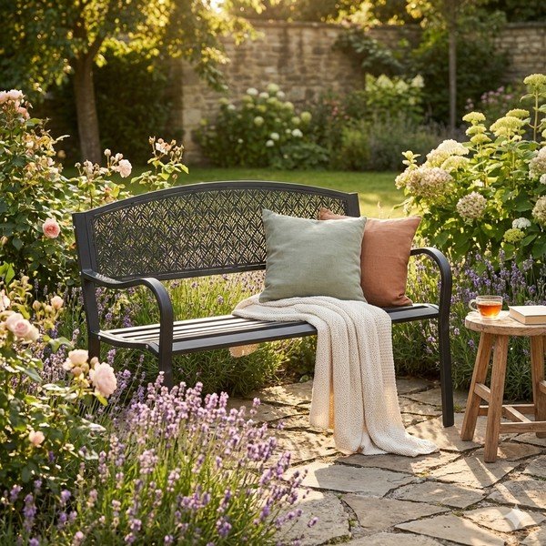 Antracito spalvos metalinis sodo suoliukas Lizette – Bizzotto-image-1