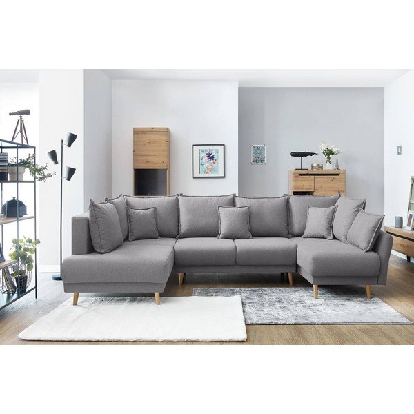 Šviesiai pilka sofa-lova Bobochic Paris Mia XXL, dešinysis kampas-image-1
