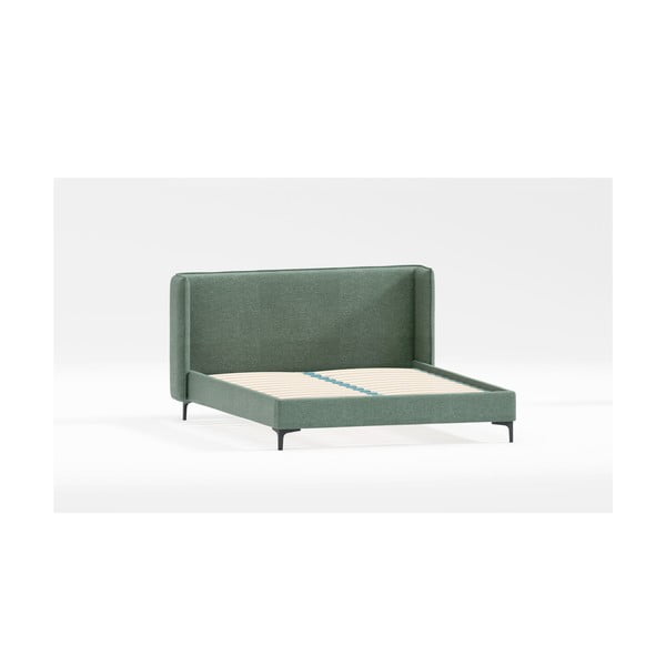 Viengulė lova žalios spalvos audiniu dengta su lovos grotelėmis 90x200 cm Basti – Ropez