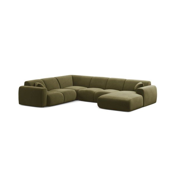 Šviesiai žalios spalvos kampinė sofa iš velveto („U“ formos) Molino – Micadoni 