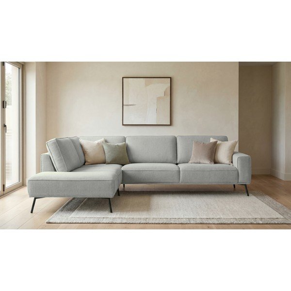 Šviesiai pilkos spalvos kampinė sofa iš šenilinio audinio (su kairiuoju kampu/„L“ formos) Amsterdam – Scandic-image-1