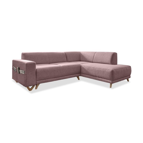 Rožinės spalvos sulankstoma/su sandėliavimo vieta kampinė sofa (su dešiniuoju kampu/„L“ formos) Classy Sophie – Miuform
