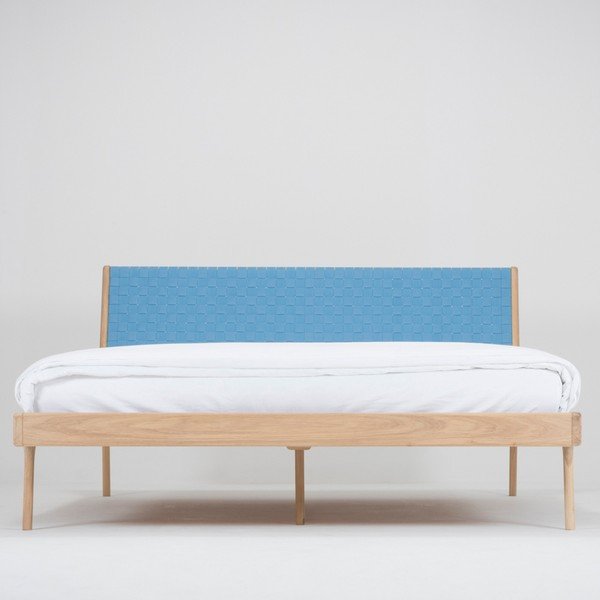 Ąžuolo masyvo lova su mėlynu galvūgaliu Gazzda Fawn, 160 x 200 cm-image-3