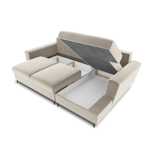 Smėlio spalvos iš velveto sulankstoma/su sandėliavimo vieta kampinė sofa (su dešiniuoju kampu/su gultu) Kyoto – Cosmopolitan Design-image-3
