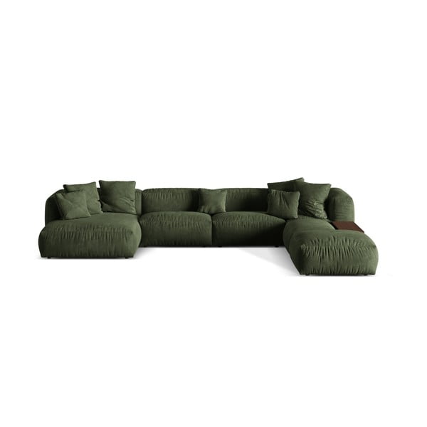 Žalios spalvos iš velveto modulinė kampinė sofa (su dešiniuoju kampu/„U“ formos) Martina – Micadoni 