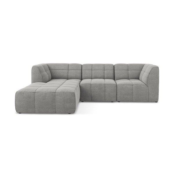 Pilkos spalvos kampinė sofa iš boucle (su kairiuoju kampu/su gultu) Aloha – Makamii