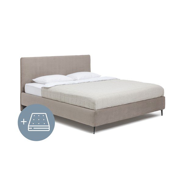 Minkšta dvigulė lova taupe spalvos su čiužiniu ir grotelėmis 180x200 cm Noira Slim - Bonami Selection