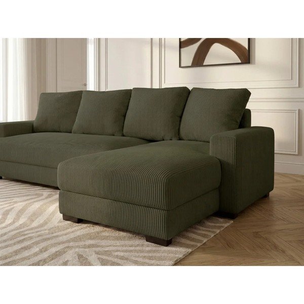 Žalios spalvos sulankstoma/su sandėliavimo vieta kampinė sofa iš kordinio velveto (su dešiniuoju kampu/su gultu) Campi – Bobochic Paris-image-4