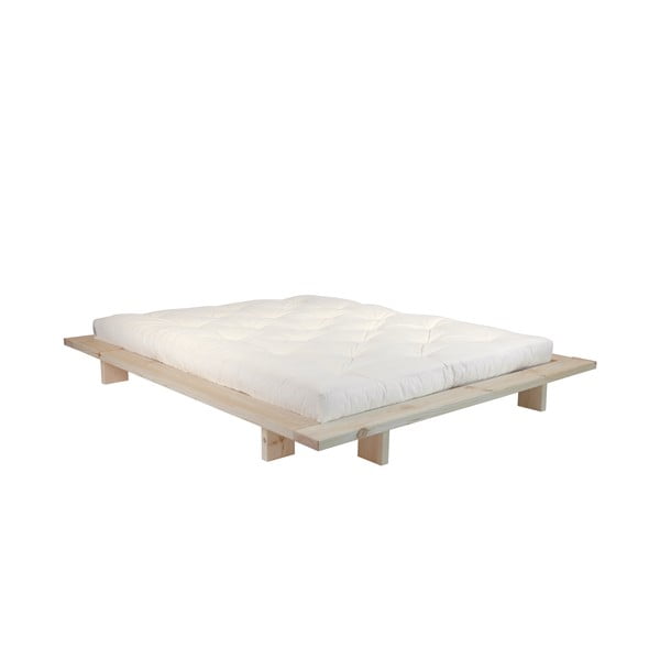 Pušies medienos dvigulė lova su čiužiniu Karup Design Japan Comfort Mat Raw/Natural, 140 x 200 cm