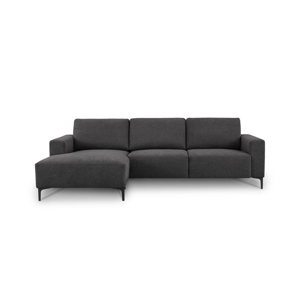 Antracito spalvos kampinė sofa iš šenilinio audinio (su kairiuoju kampu/su gultu) Fabian – Scandic