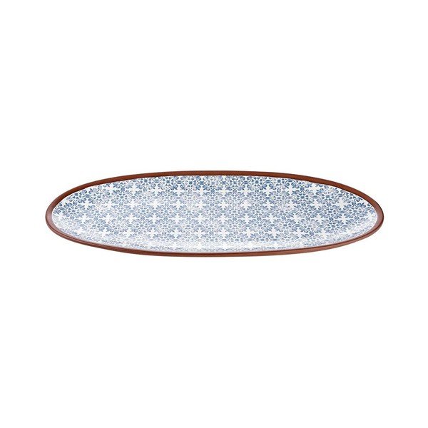 Terakotinė ovali lėkštė su mėlynu "Ladelle Tapas" raštu, 48 cm ilgio