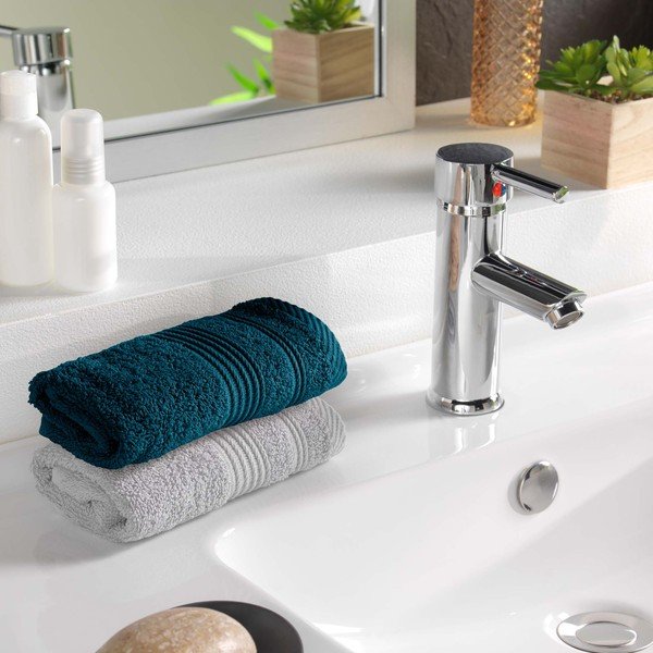 Tamsiai mėlynos spalvos iš frote audinio iš medvilnės rankšluostis 30x50 cm Tendresse – douceur d'intérieur-image-1