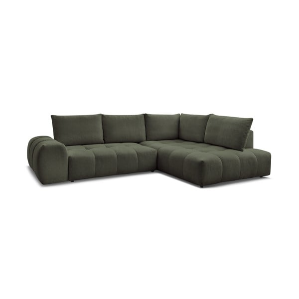 Žalios spalvos iš šenilinio audinio sulankstoma/su sandėliavimo vieta kampinė sofa (su dešiniuoju kampu/„L“ formos) Everest – Bobochic Paris-image-3