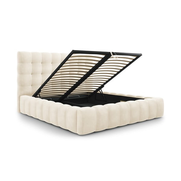 Dvigulė lova smėlio spalvos audiniu dengta su sandėliavimo vieta su lovos grotelėmis 180x200 cm Bali – Cosmopolitan Design-image-2