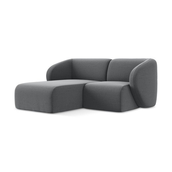 Pilkos spalvos kampinė sofa iš velveto (su kairiuoju kampu/su gultu) Lani – Makamii-image-1