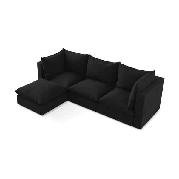 Juodos spalvos kampinė sofa (su kairiuoju kampu/su gultu) Manao – Makamii-image-4