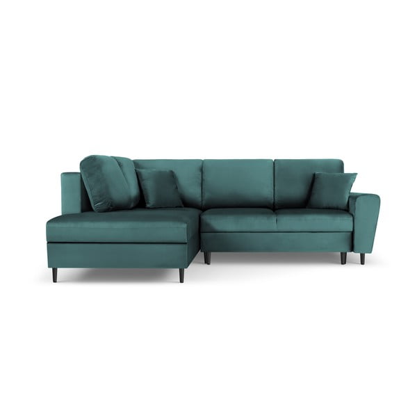 Smaragdinės spalvos iš velveto sulankstoma/su sandėliavimo vieta kampinė sofa (su kairiuoju kampu/„L“ formos) Kyoto – Cosmopolitan Design