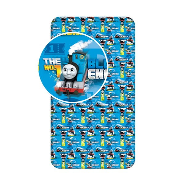 Mėlynos spalvos iš medvilnės vaikų patalynė su guma 90x200 cm Thomas the Tank Engine – Jerry Fabrics
