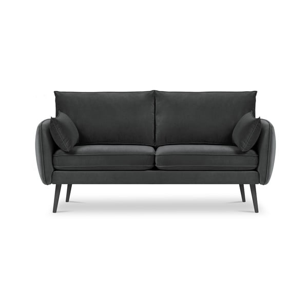 Tamsiai pilka aksominė sofa su juodomis kojomis Kooko Home Lento, 158 cm