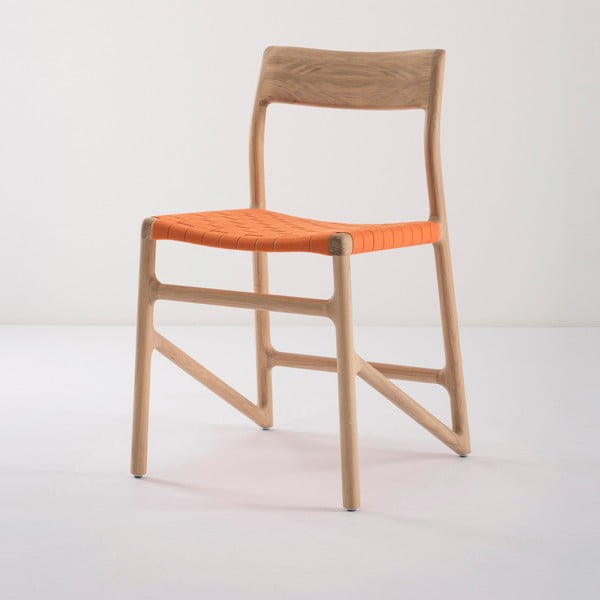 Valgomojo kėdė iš ąžuolo masyvo su oranžine sėdyne "Gazzda Fawn