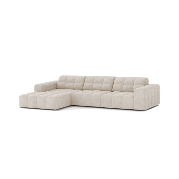 Kreminės spalvos kampinė sofa iš šenilinio audinio (su kairiuoju kampu/su gultu) Chicago – Cosmopolitan Design-image-1