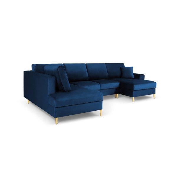 Mėlynos spalvos iš velveto sulankstoma/su sandėliavimo vieta kampinė sofa (su kairiuoju kampu/„U“ formos) Kyoto – Cosmopolitan Design-image-3