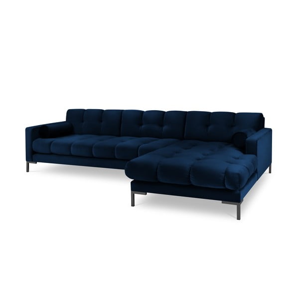 Tamsiai mėlyna aksominė kampinė sofa Cosmopolitan Design Bali, dešinysis kampas-image-3
