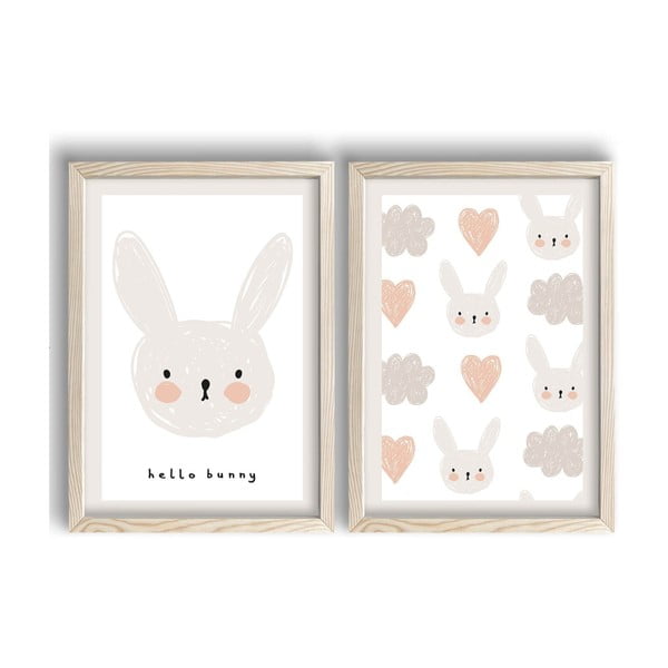 2 vaikiškų paveikslėlių rinkinys 38x53 cm Hello Bunny - Wallity
