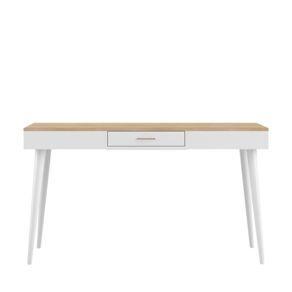 Baltas darbo stalas su ąžuoliniu stalviršiu 134x59 cm - TemaHome 