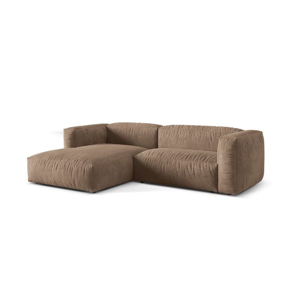 Šviesiai rudos spalvos iš velveto modulinė kampinė sofa (su kairiuoju kampu/su gultu) Martina – Micadoni -image-3