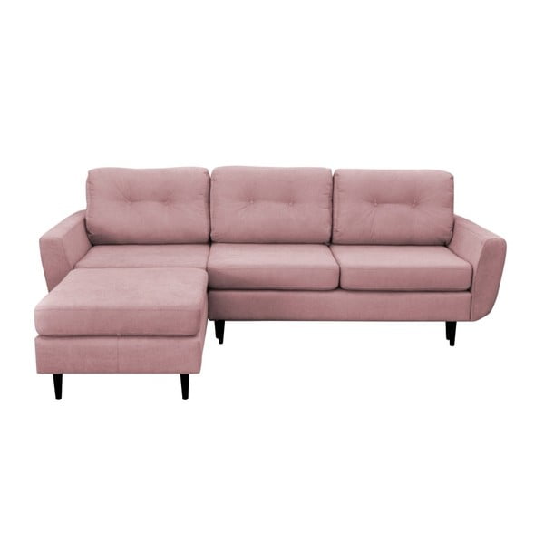 Šviesiai rožinė sofa-lova su juodomis kojomis Mazzini Sofas Hortensia, kairysis kampas