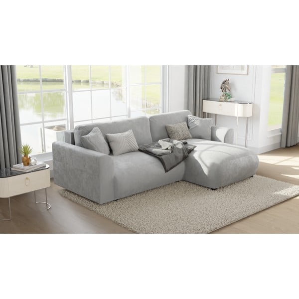 Iš velveto kampinė sofa šviesiai pilkos spalvos (kintama) Lorine – Ropez-image-4
