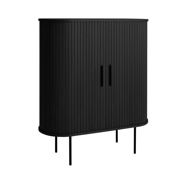 Vyno spintelė juodos spalvos iš ąžuolo su stumdomomis durimis 100x118x40 cm Nola – Unique Furniture-image-1