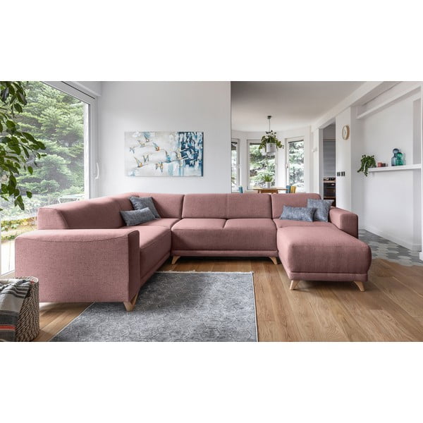 Rožinės spalvos sulankstoma/su sandėliavimo vieta kampinė sofa (su kairiuoju kampu/„U“ formos) Classy Sophie – Miuform-image-1