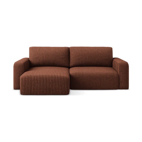 Terakotos spalvos sulankstoma/su sandėliavimo vieta kampinė sofa iš kordinio velveto (su kairiuoju kampu/su gultu) Kona – Makamii