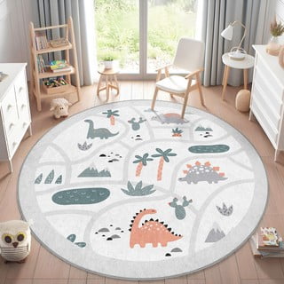 Skalbiamas vaikiškas žaidimų kilimas šviesiai pilkos spalvos ø120 cm Dino Park – Mila Home