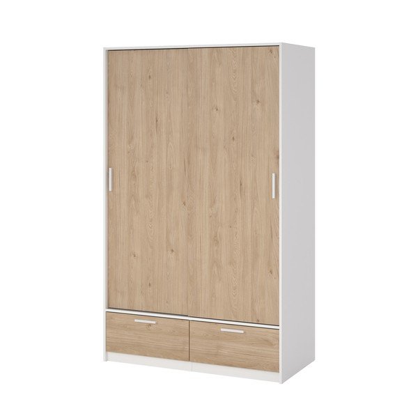 Drabužių spinta baltos spalvos/natūralios spalvos iš ąžuolo su stumdomomis durimis 121x200 cm Line – Tvilum